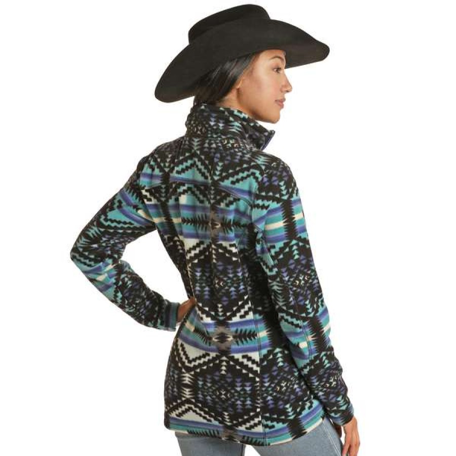 Fashions * | Powder River Ladies Aztec Fleece Black Pullover Jacket Prwo91Rzxv-01 Exclusive