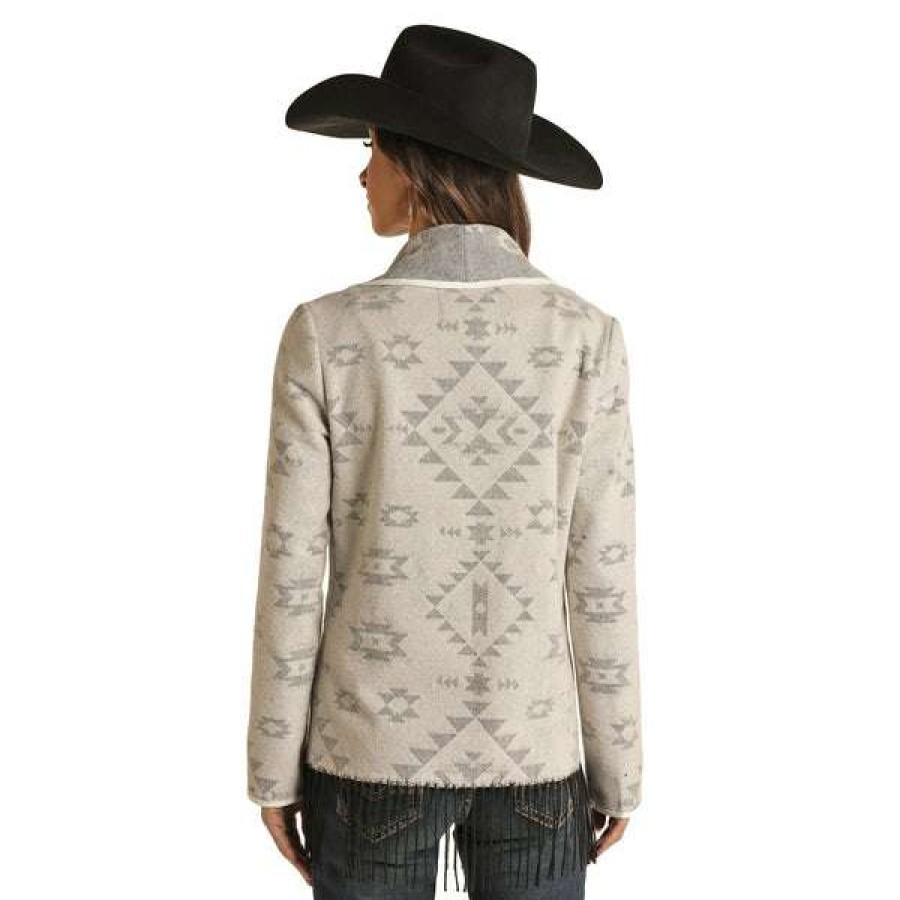 Fashions * | Powder River Ladies Aztec Natural Jacquard Fringe Jacket 52-1017-12 Lower Prices