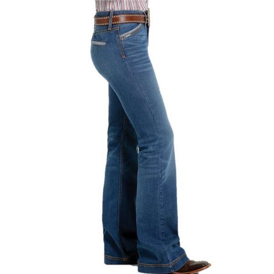 Fashions * | Cinch Ladies Lynden Dark Stone Wash Trouser Jeans Mj81454082 Promotions Blue