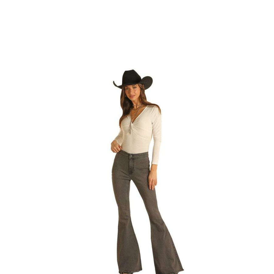 Fashions * | Rock & Roll Denim Ladies High Rise Bargain Bells Wpb2669 Bestsellers Grey