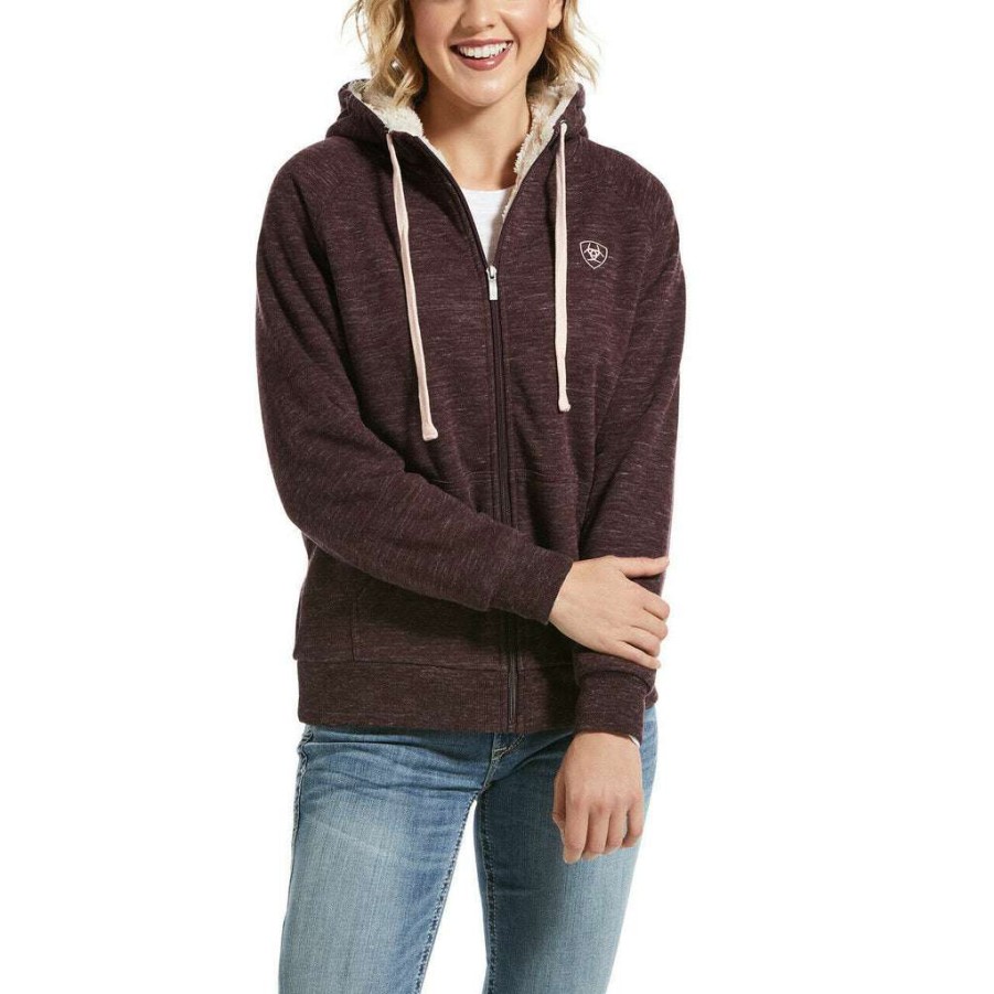 Fashions * | Ariat Ladies Real Sherpa Full Zip Hoodie Sweatshirt 10033530 Bestsellers Red