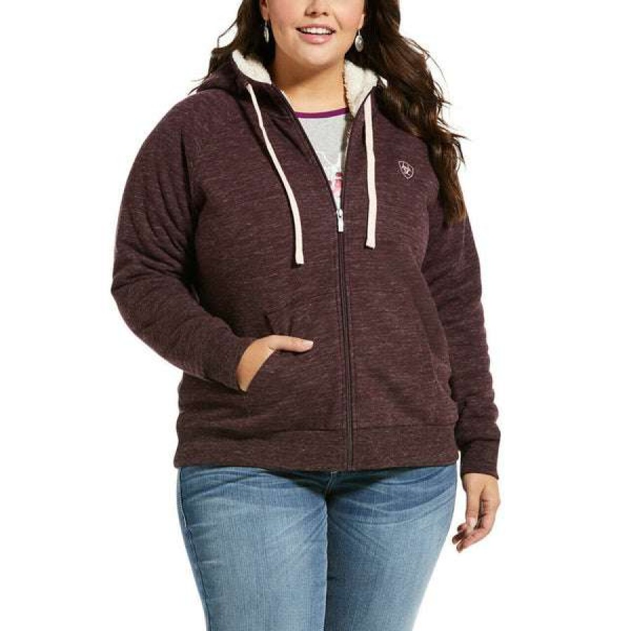 Fashions * | Ariat Ladies Real Sherpa Full Zip Hoodie Sweatshirt 10033530 Bestsellers Red