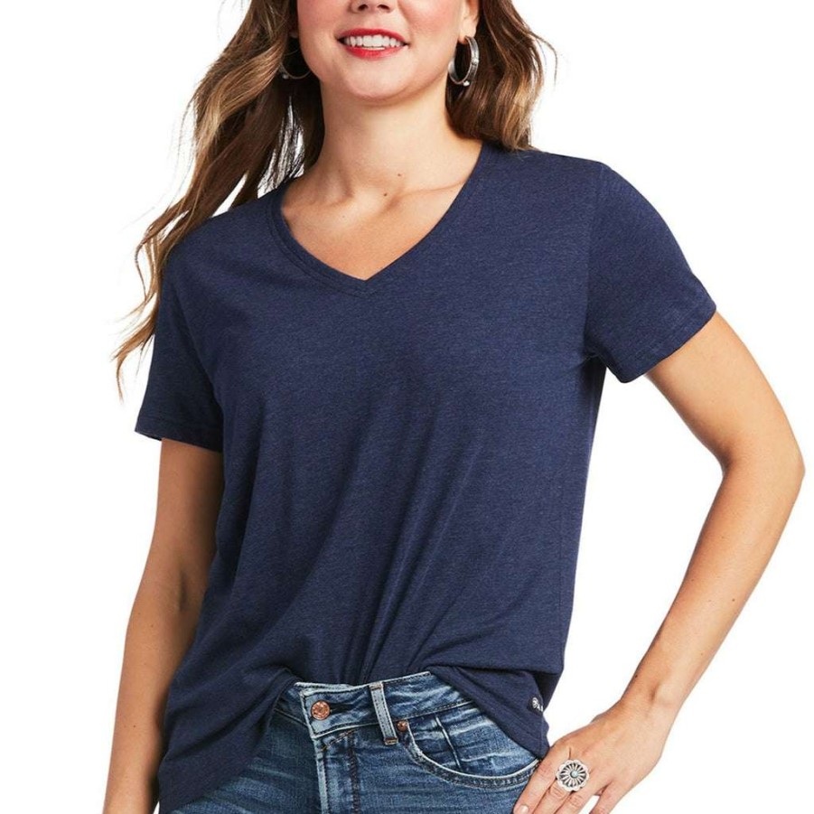 Fashions * | Ariat Ladies Element Navy Heather Short Sleeve Shirt 10039420 Exclusive