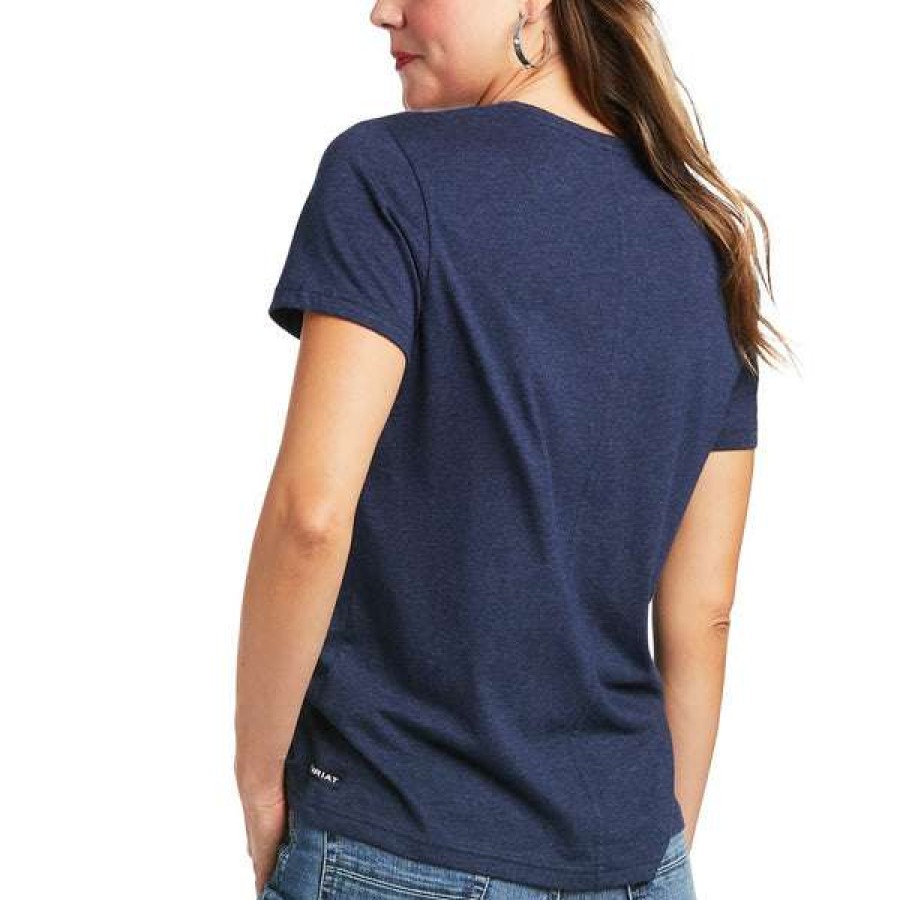 Fashions * | Ariat Ladies Element Navy Heather Short Sleeve Shirt 10039420 Exclusive