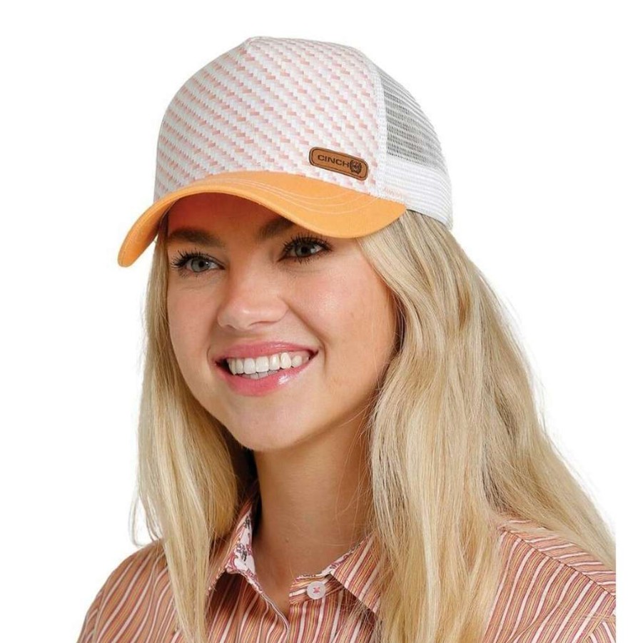 Fashions * | Cinch Ladies Orange & White 5 Panel Trucker Cap Mhc7874027 Store