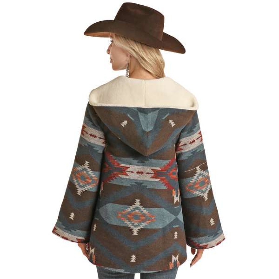 Fashions * | Powder River Ladies Teal Aztec Wool Cape Coat Prwo92Rzz0-81 Special Offers