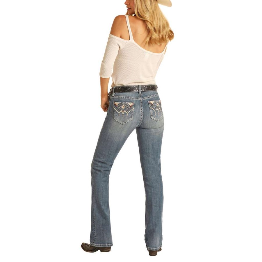 Fashions * | Rock & Roll Denim Ladies Metallic Aztec Bootcut Jeans Rrwd4Mrzta Online