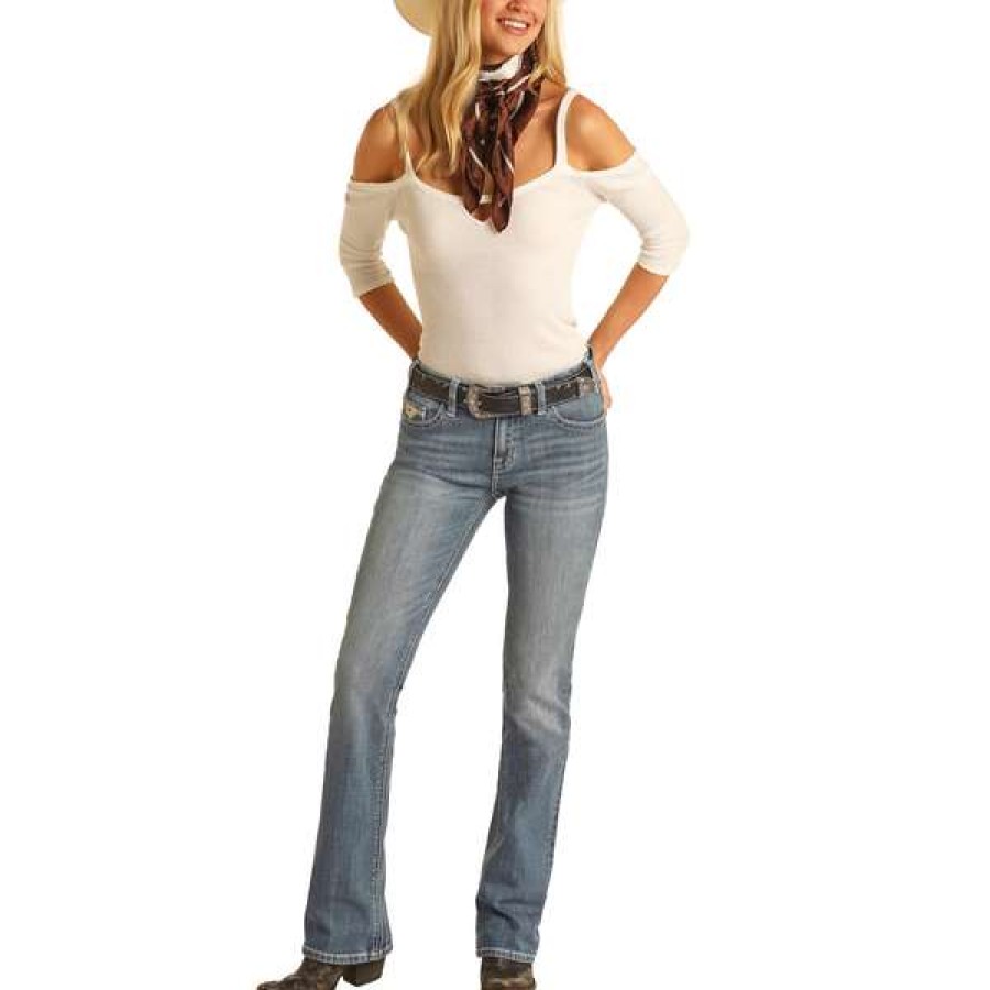 Fashions * | Rock & Roll Denim Ladies Metallic Aztec Bootcut Jeans Rrwd4Mrzta Online