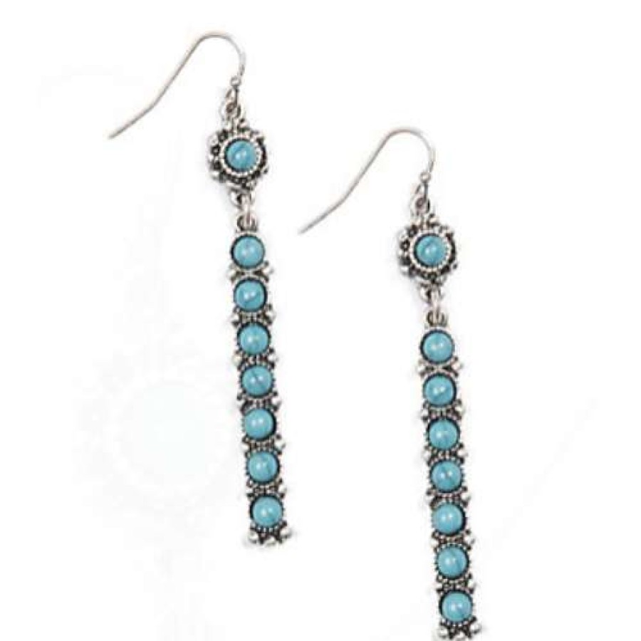 Fashions * | Blazin Roxx Silver Long Bar Western Turquoise Stone Earrings 29120 Good Quality