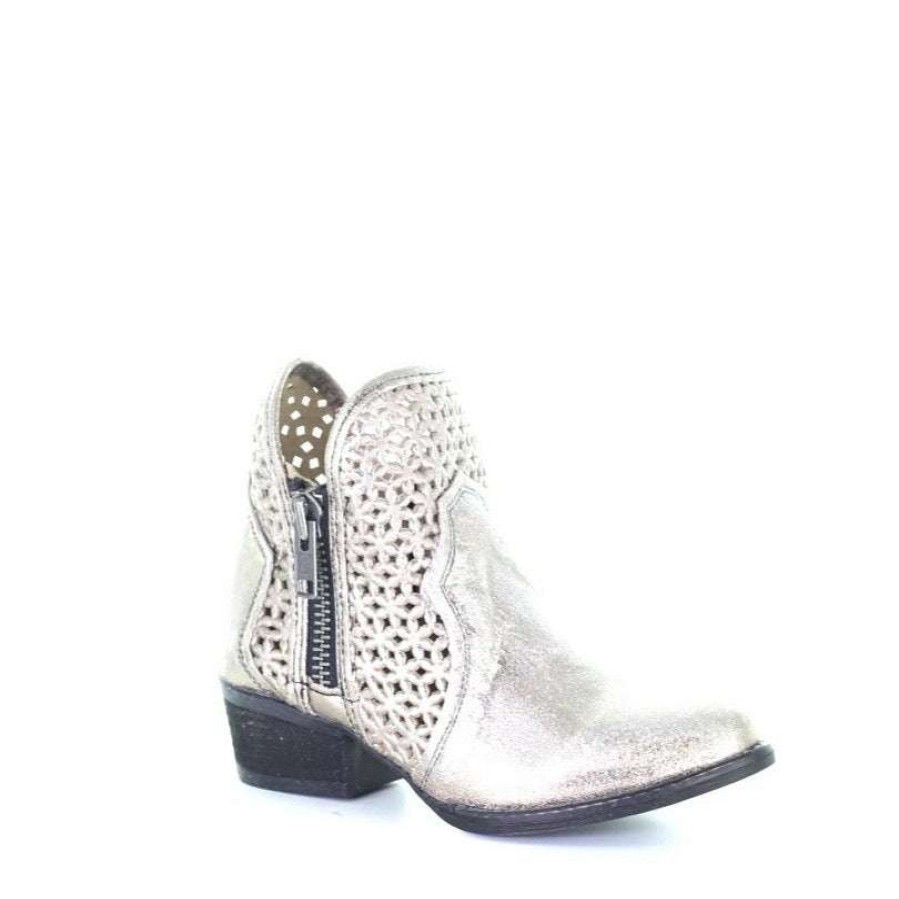 Booties * | Circle G By Corral Ladies Metallic Cutout Shortie Boots Q5127 Good Quality Silver