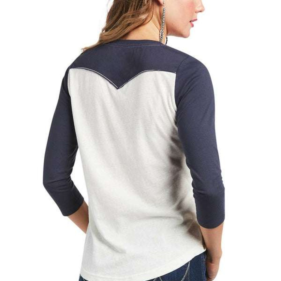 Fashions * | Ariat Ladies Ranch Flowers Cloud Dancer Raglan Shirt 10039827 Lower Prices