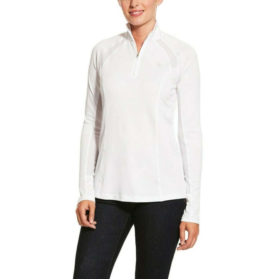 Fashions * | Ariat Ladies Sunstopper 2.0 1/4-Zip Pullover Baselayer 10030471 Flash Sale White