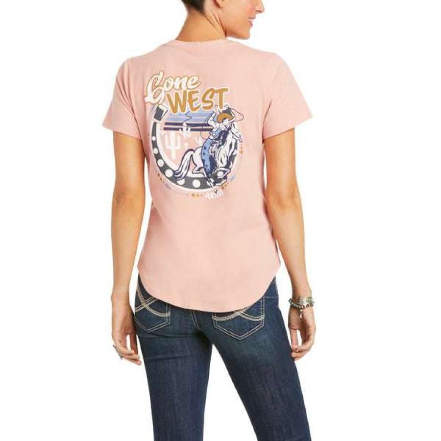 Fashions * | Ariat Ladies Gone West Blush Pink T-Shirt 10036163 Excellent Quality