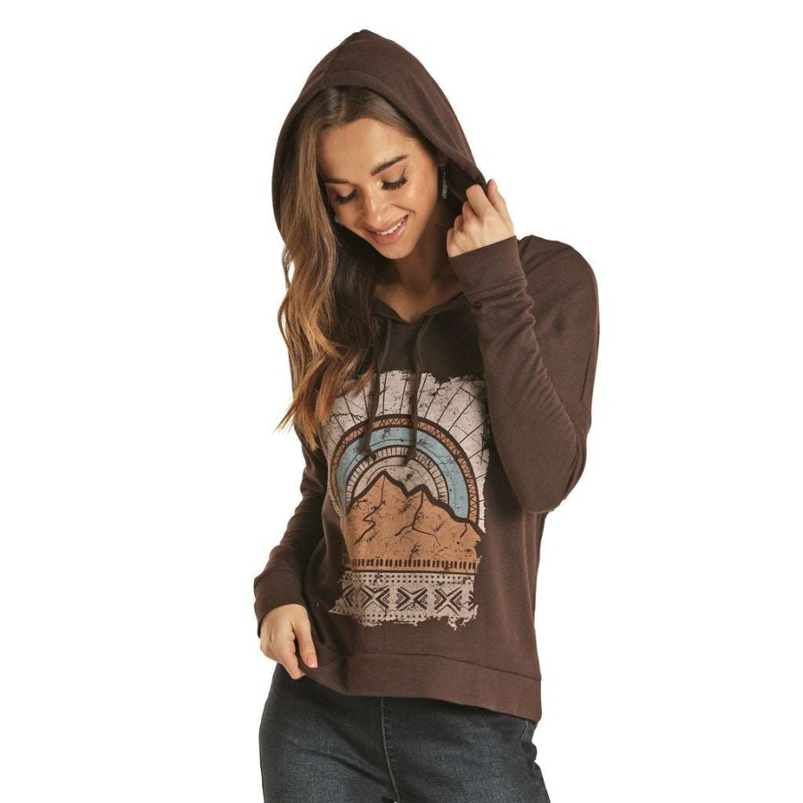 Fashions * | Rock & Roll Cowgirl Ladies Sunset Mountain Sweatshirt Hoodie 48H2353 Promotions