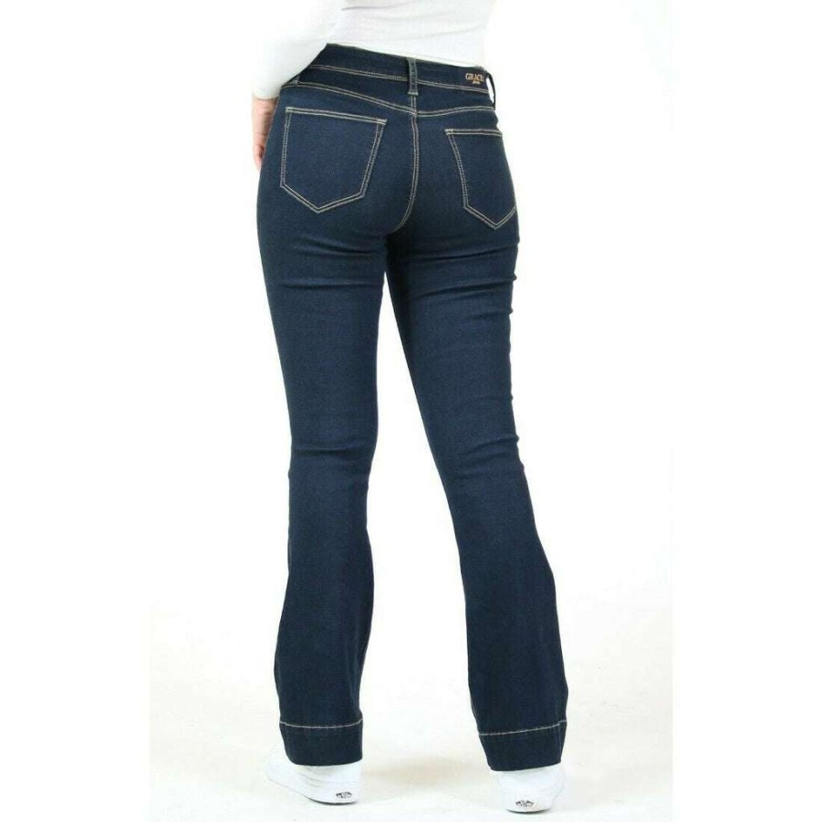 Fashions * | Grace In L.A. Ladies Easy Trouser Dark Jeans El81568-32 Exclusive Blue