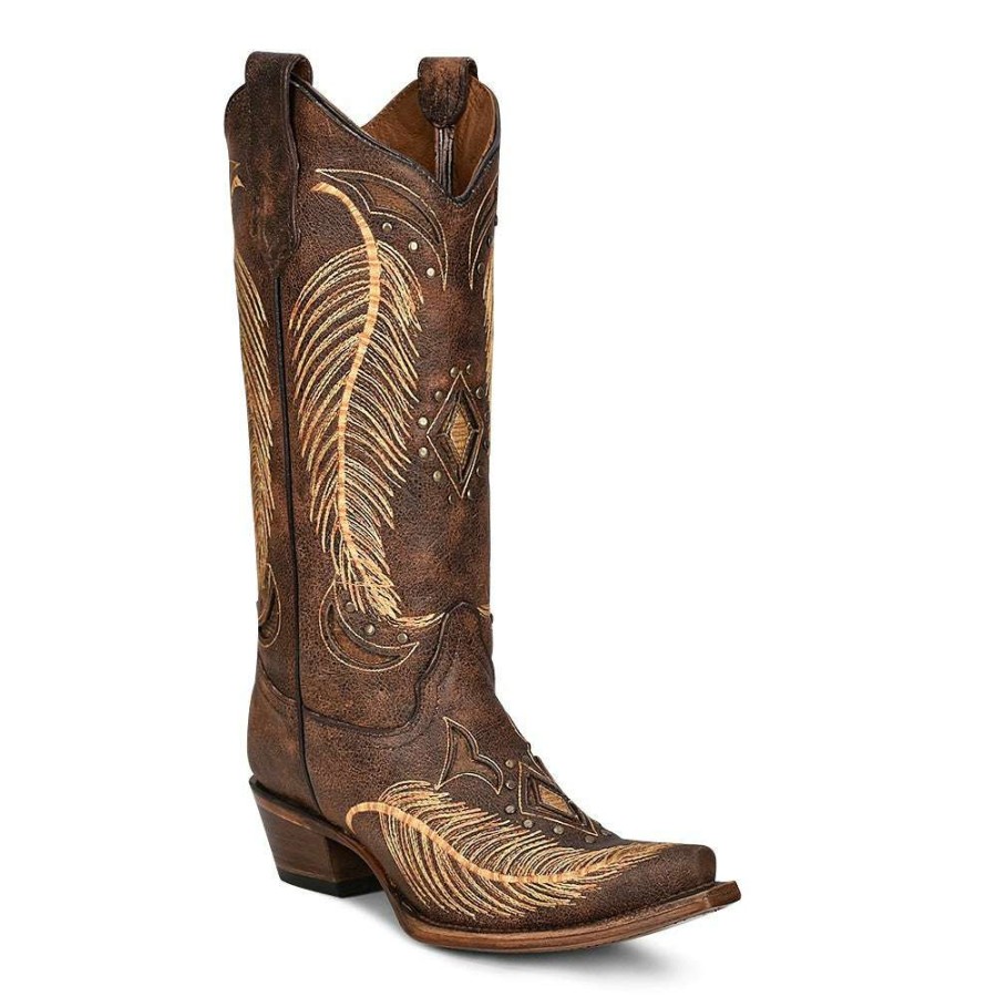 Booties * | Circle G By Corral Ladies Inlay & Feather Embroidered Boots L5852 Special Style Brown