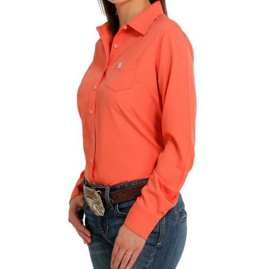 Fashions * | Cinch Ladies Solid Coral Arenaflex Button Down Shirt Msw9163010 Online