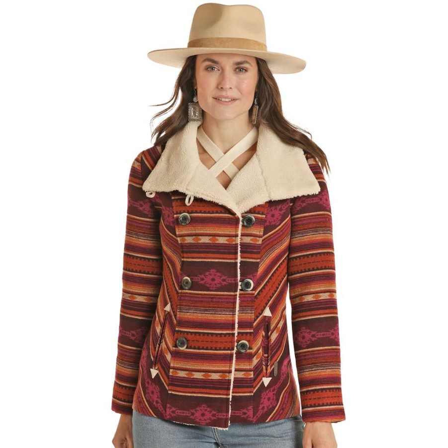 Fashions * | Powder River Ladies Serape Stripe Fuchsia Wool Coat Prwo92Rzyy-53 Bestsellers