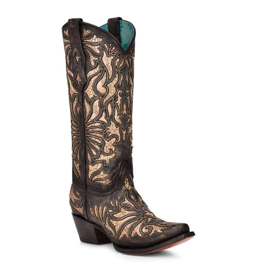 Booties * | Corral Ladies Embroidery With Black & Gold Inlay Western Boots C3814 Bestsellers