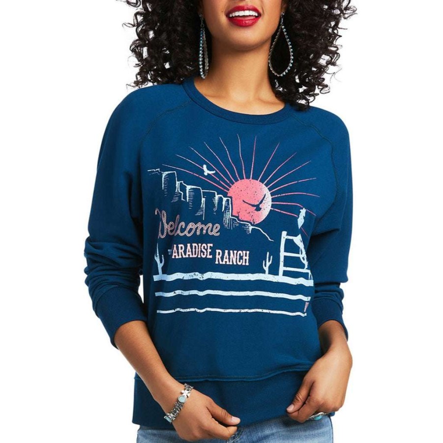 Fashions * | Ariat Ladies Paradise Ranch Crew Blue Nights Sweat Shirt 10039817 Discount Online