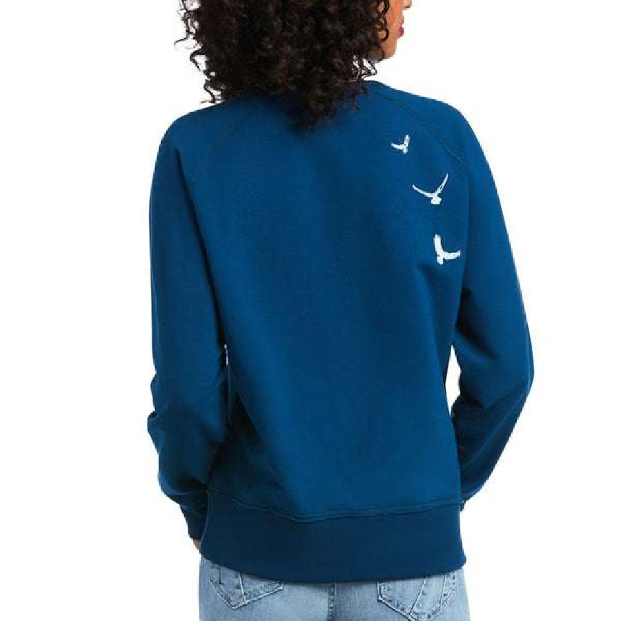 Fashions * | Ariat Ladies Paradise Ranch Crew Blue Nights Sweat Shirt 10039817 Discount Online