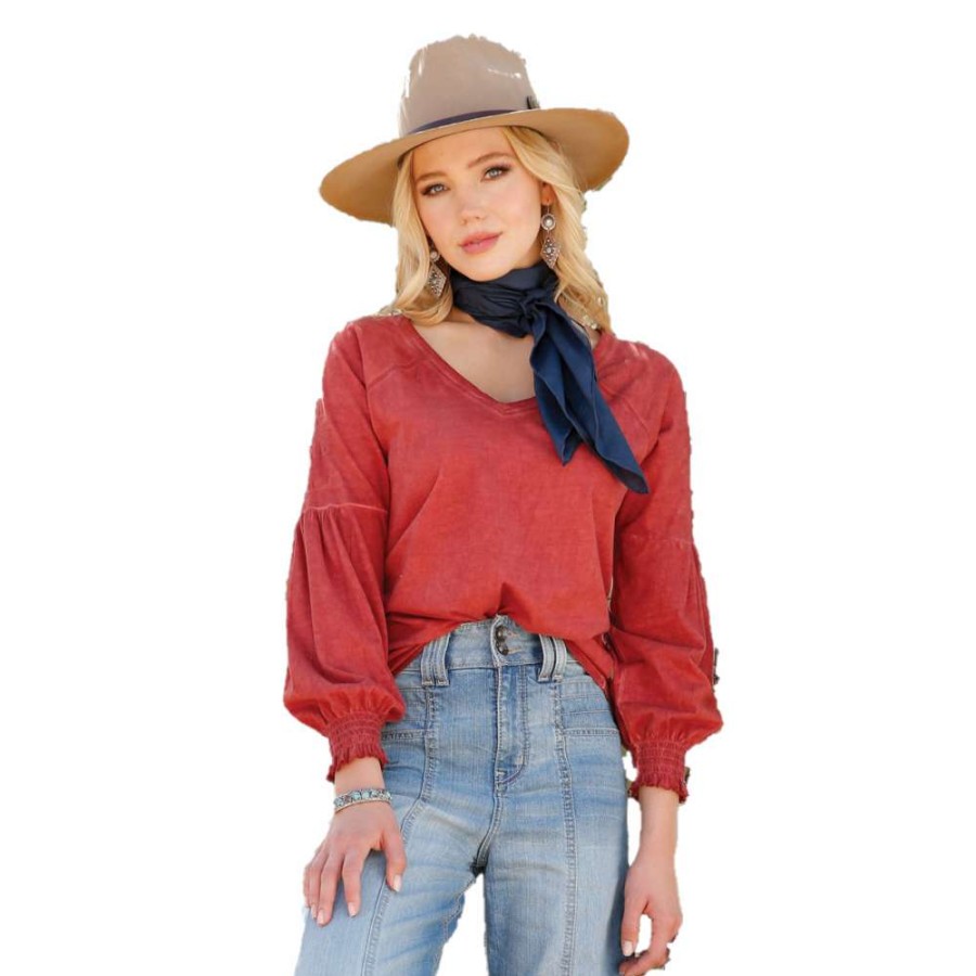 Fashions * | Cruel Denim Ladies Copper Raglan Billow Sleeve Shirt Ctk7381001 Bestsellers Red