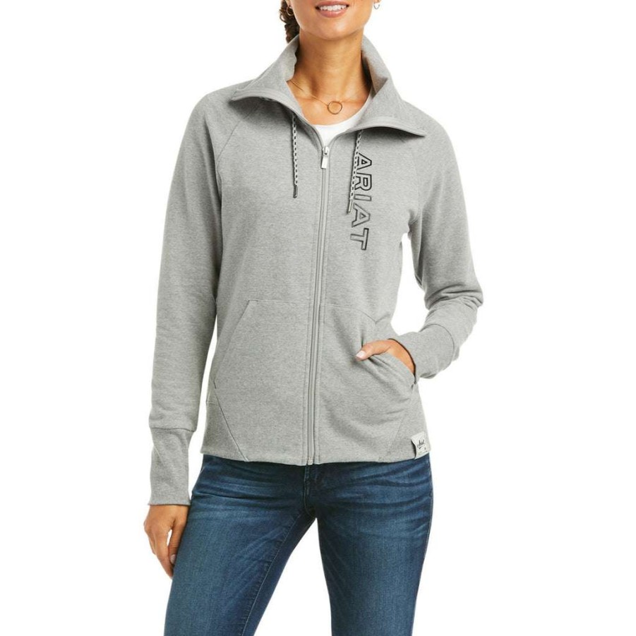 Fashions * | Ariat Ladies Team Logo Heather Grey Full Zip Sweatshirt 10037614 Promotions