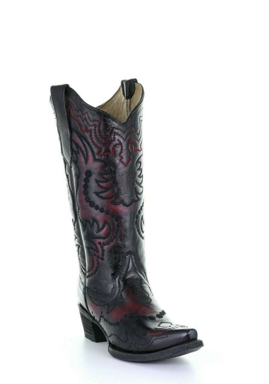 Booties * | Circle G By Corral Ladies Black Embroidery Boots L5500 Exclusive Red