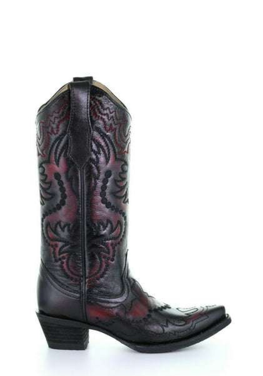 Booties * | Circle G By Corral Ladies Black Embroidery Boots L5500 Exclusive Red