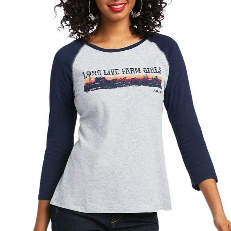 Fashions * | Ariat Ladies R.E.Al.Long Live Heather Grey Baseball T-Shirt 10039779 Excellent Quality