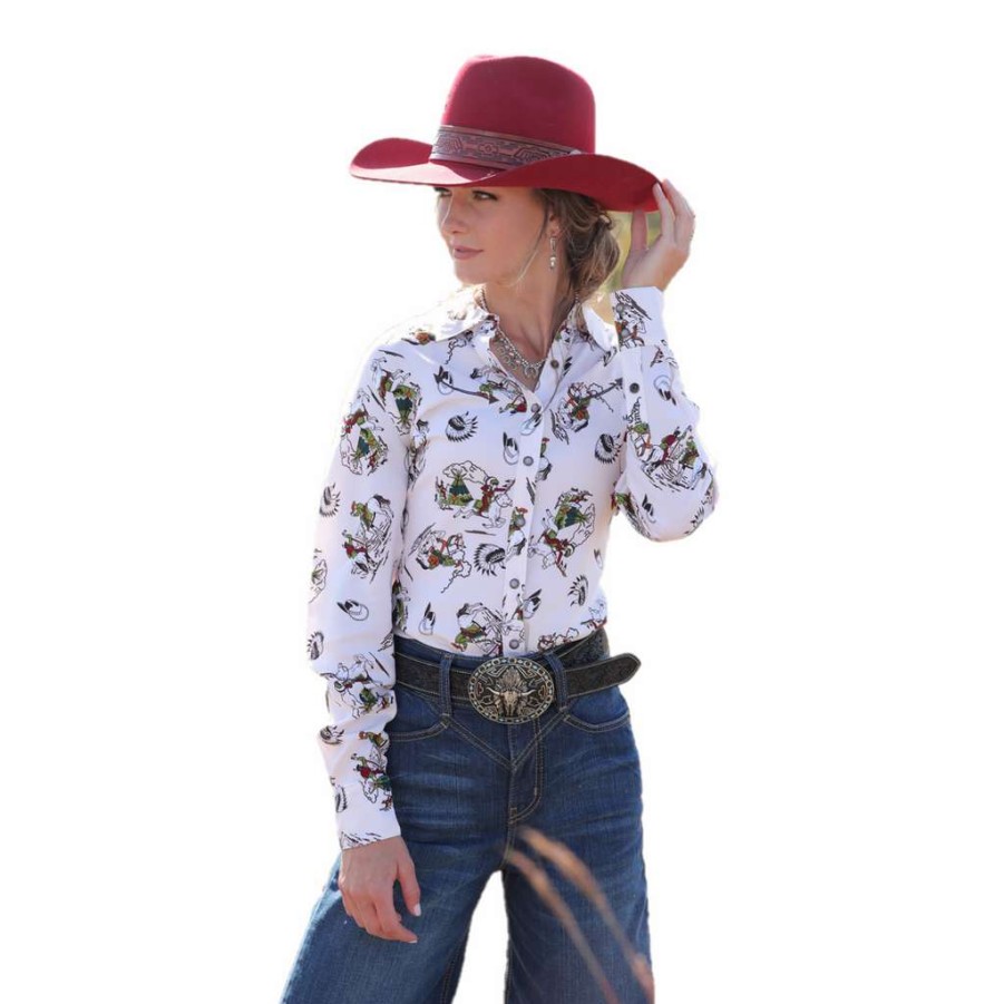 Fashions * | Cruel Denim Ladies Cream Western Button Down Shirt Ctw7417001 Excellent Quality