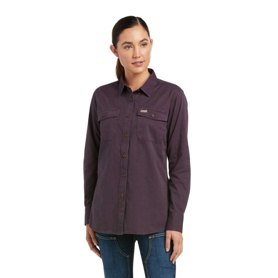 Fashions * | Ariat Women'S Rebar Washed Twill Plum Perfect Work Shirt 10037591 Shop