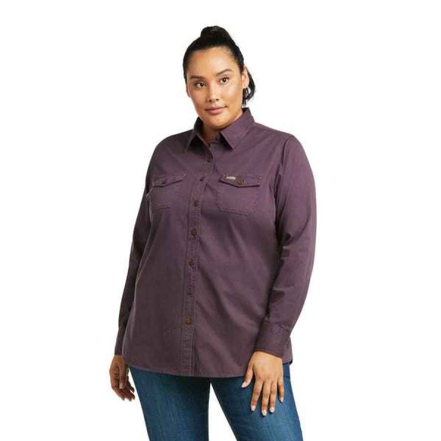 Fashions * | Ariat Women'S Rebar Washed Twill Plum Perfect Work Shirt 10037591 Shop