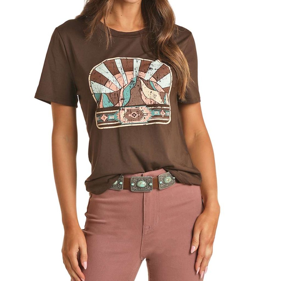 Fashions * | Rock & Roll Ladies Mountain Graphic Brown T-Shirt Rrwt21R04Y-24 Good Quality