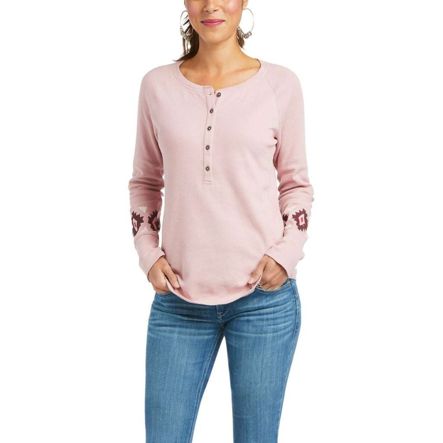 Fashions * | Ariat Ladies Real Basic Henley Zephyr Long Sleeve Shirt 10037570 Lower Prices