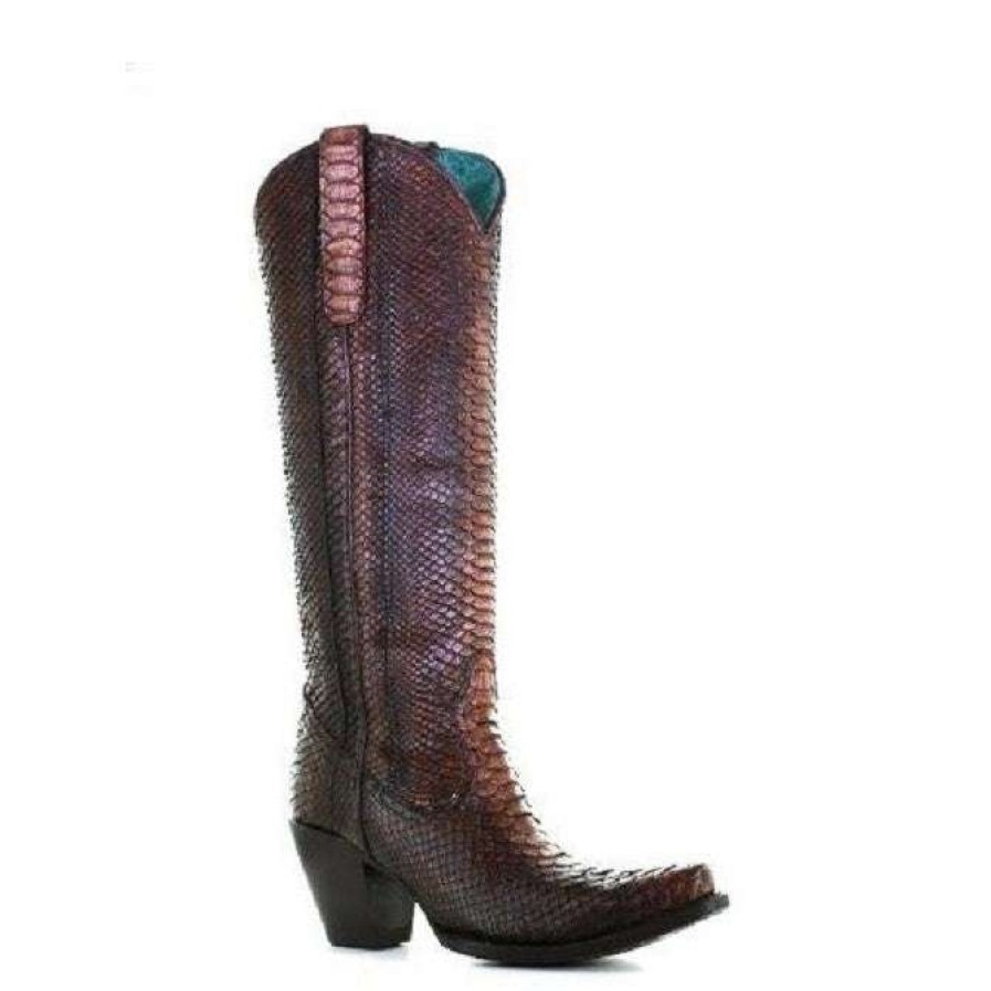 Booties * | Corral Ladies Python Full Exotic Tall Top Boots A4070 Exclusive Brown