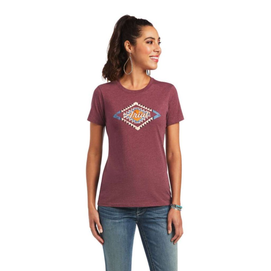 Fashions * | Ariat Ladies Sol Burgundy Heather Short Sleeve Graphic Tee 10040959 Exclusive Red