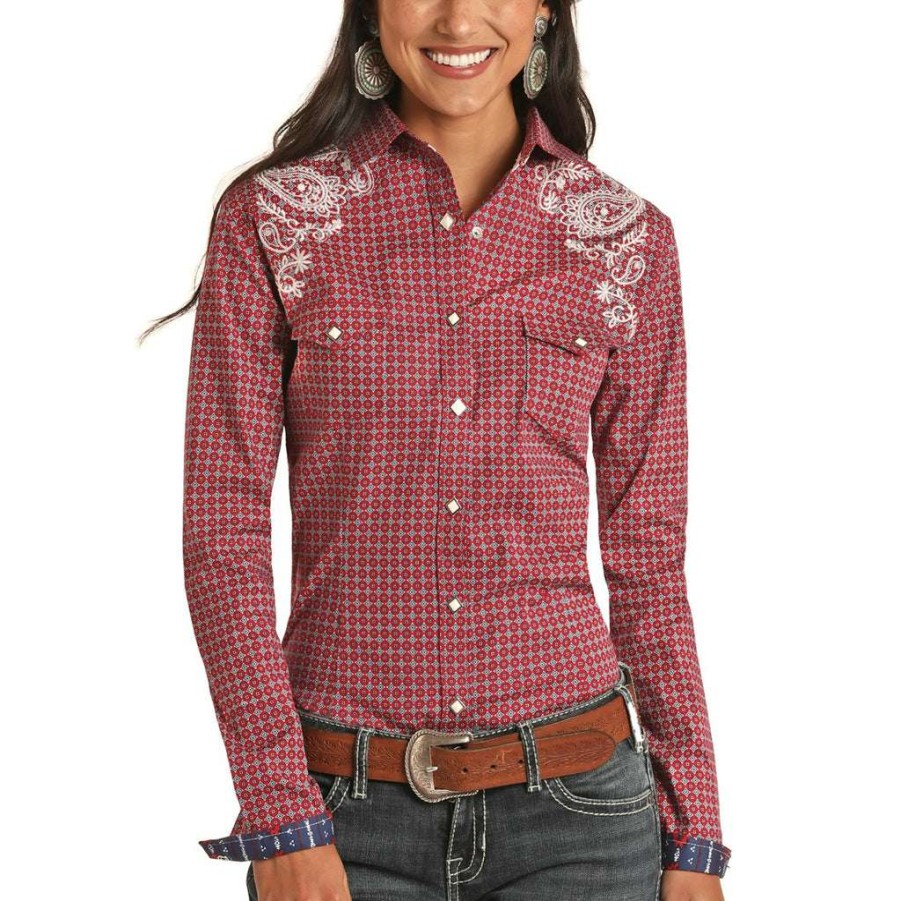 Fashions * | Panhandle Roughstock Ladies Long Sleeve Snap Shirt R4S9027 Special Offers