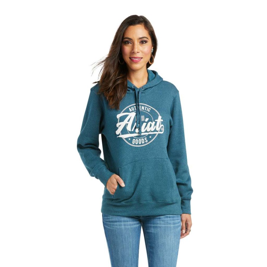 Fashions * | Ariat Women'S R.E.A.L. Teal Arm Logo Hoodie 10037578 Crazy Deals