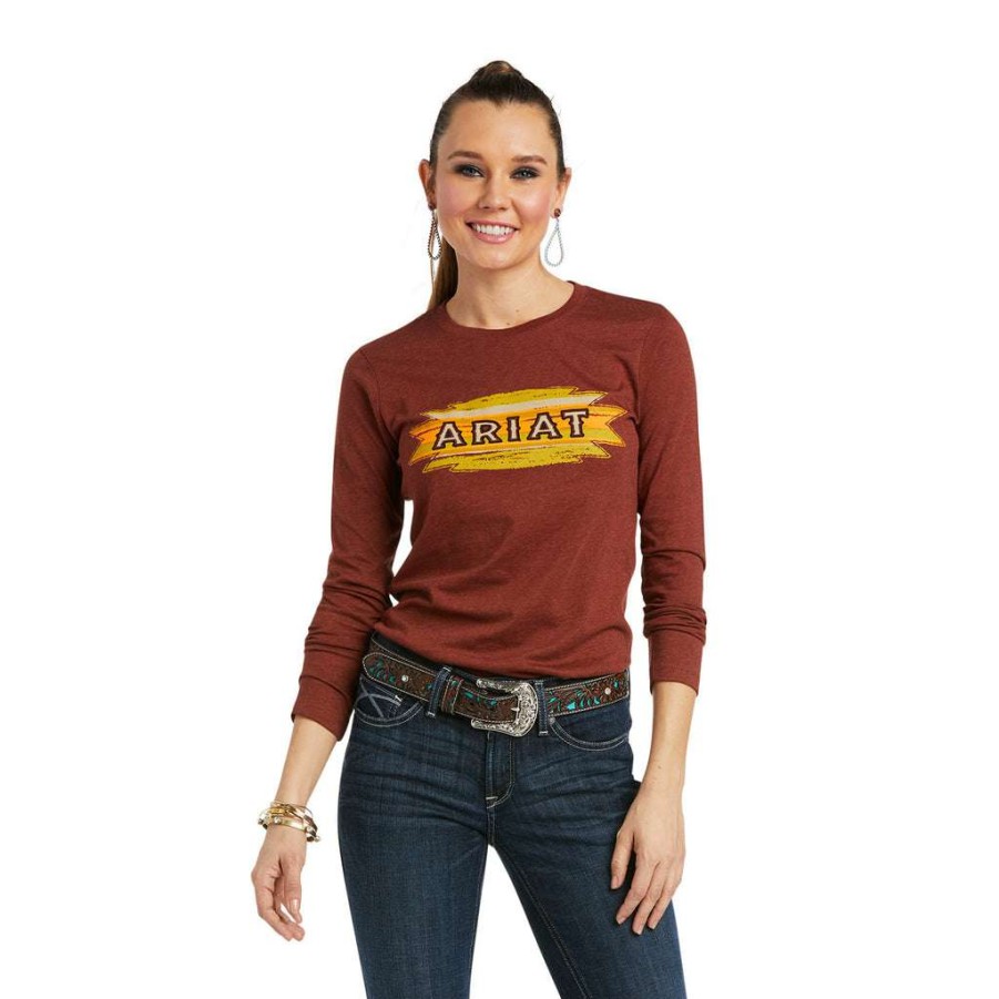 Fashions * | Ariat Ladies Serape Long Sleeve Rust Heather T-Shirt 10038638 Bestsellers