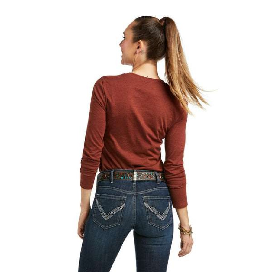 Fashions * | Ariat Ladies Serape Long Sleeve Rust Heather T-Shirt 10038638 Bestsellers