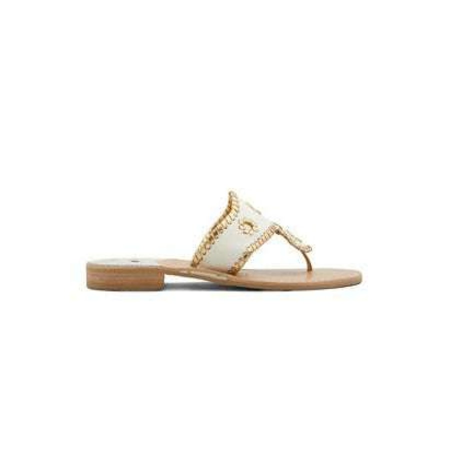 Fashions * | Jack Rogers Ladies Pebbled Flat Bone Gold Sandals 151221Jk02B10 Discount Online