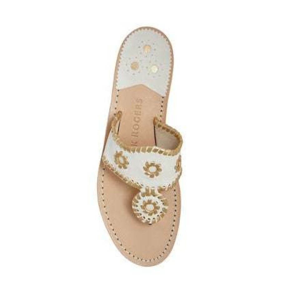 Fashions * | Jack Rogers Ladies Pebbled Flat Bone Gold Sandals 151221Jk02B10 Discount Online