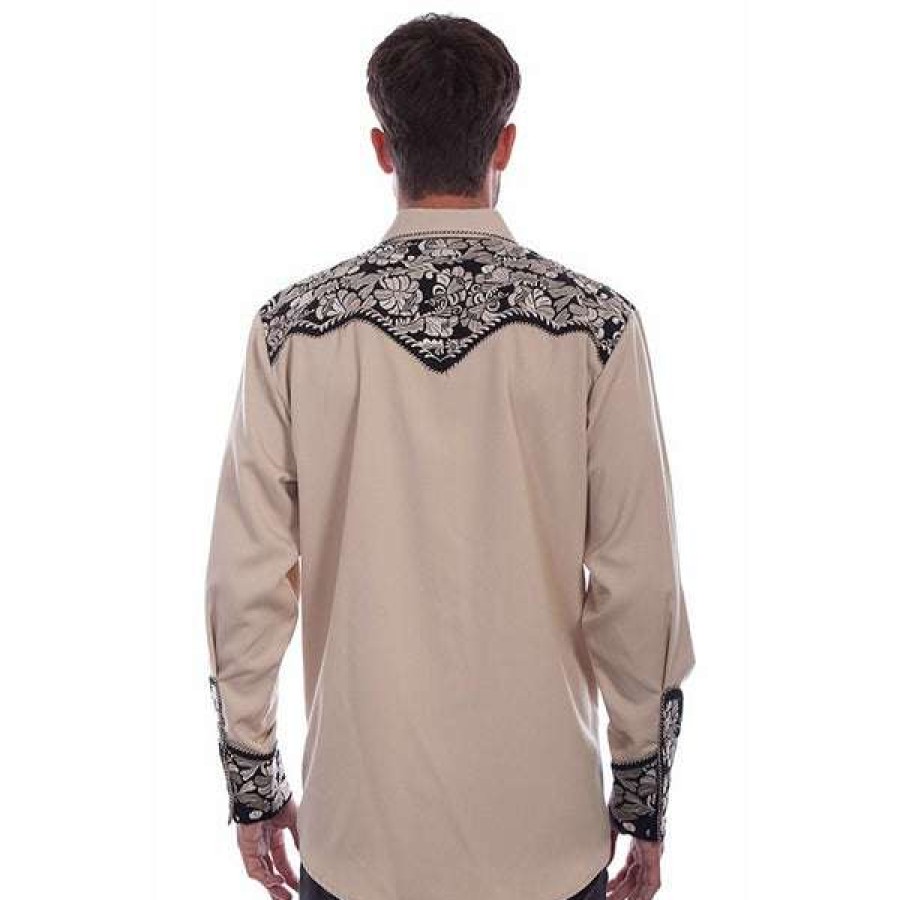 Fashions * | Scully Men'S Tan Floral Embroidery Western Snap Up Shirt P-634-Tan Fashion