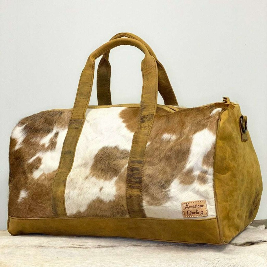 Fashions * | American Darling Brown & White Cowhide Duffel Bag Adbgs174Taw Exclusive