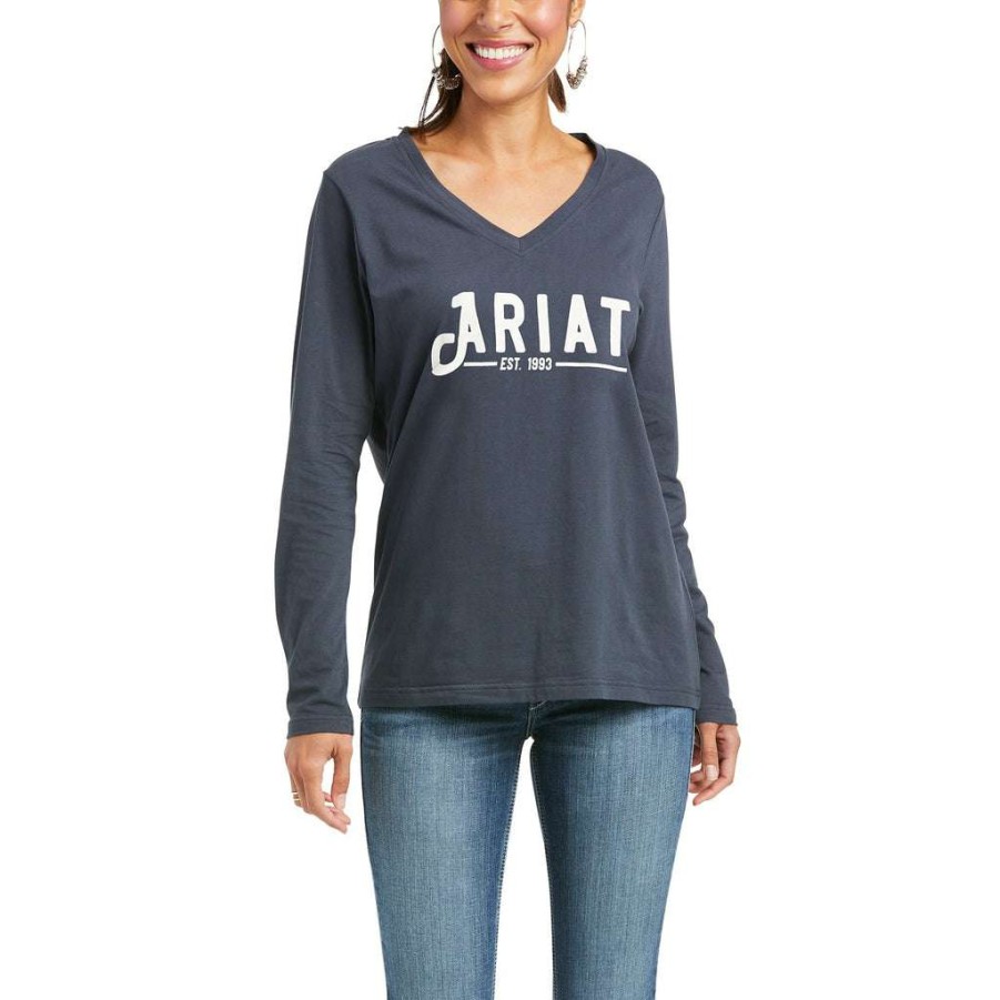 Fashions * | Ariat Ladies Real Long Sleeve India Ink Logo Tee 10037522 Special Offers