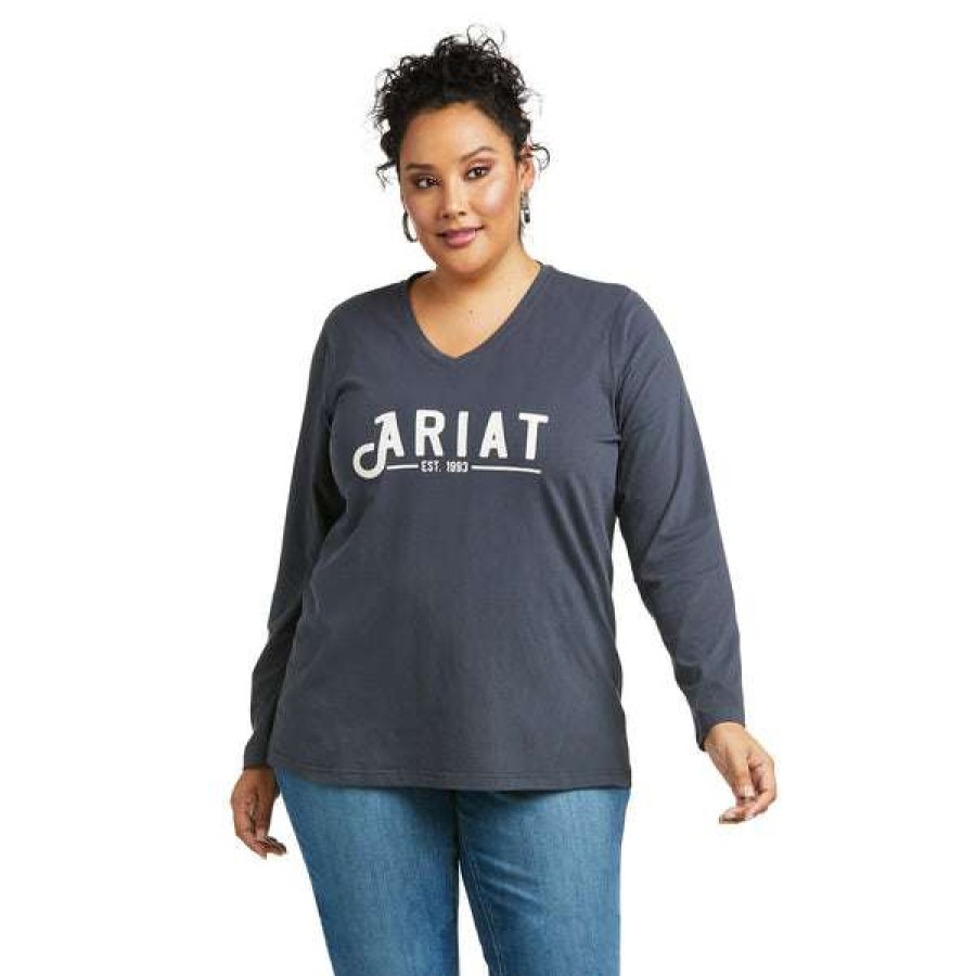 Fashions * | Ariat Ladies Real Long Sleeve India Ink Logo Tee 10037522 Special Offers