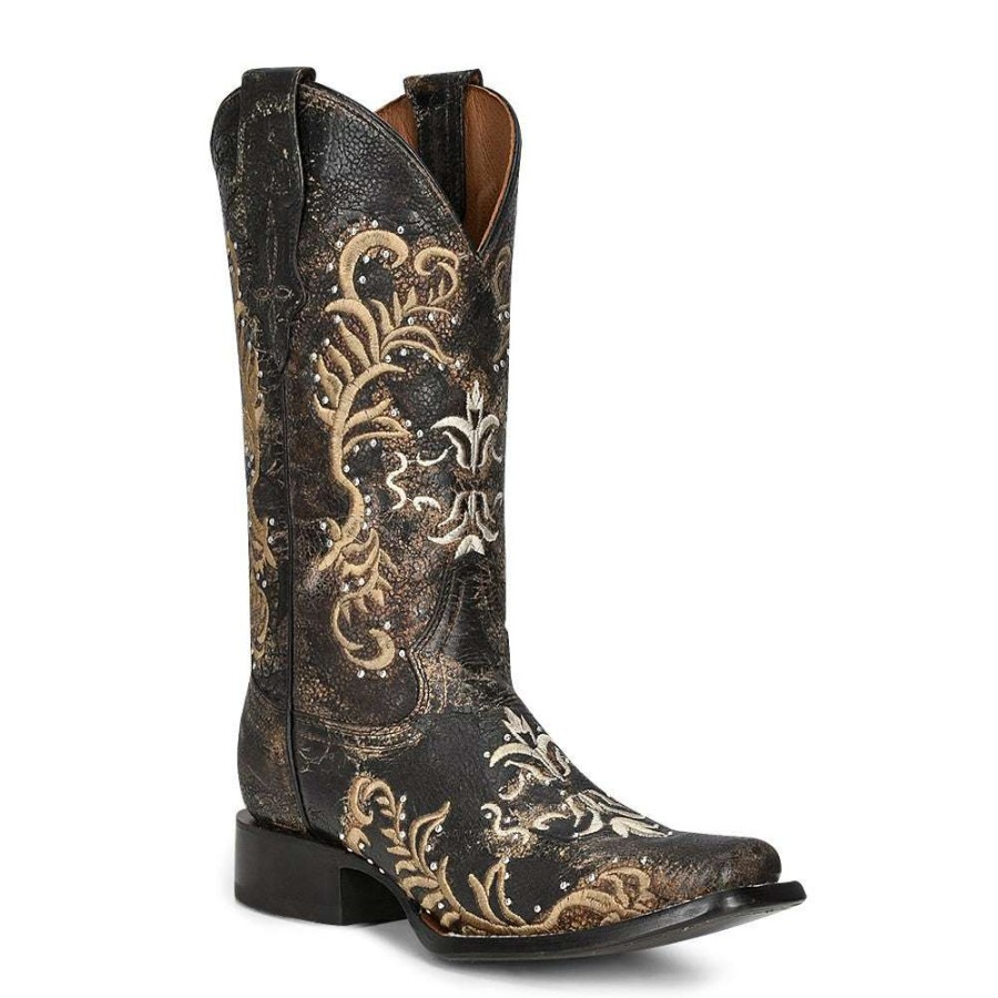 Booties * | Circle G By Corral Ladies Studs & Embroidery Bone Boots L2051 Store Black