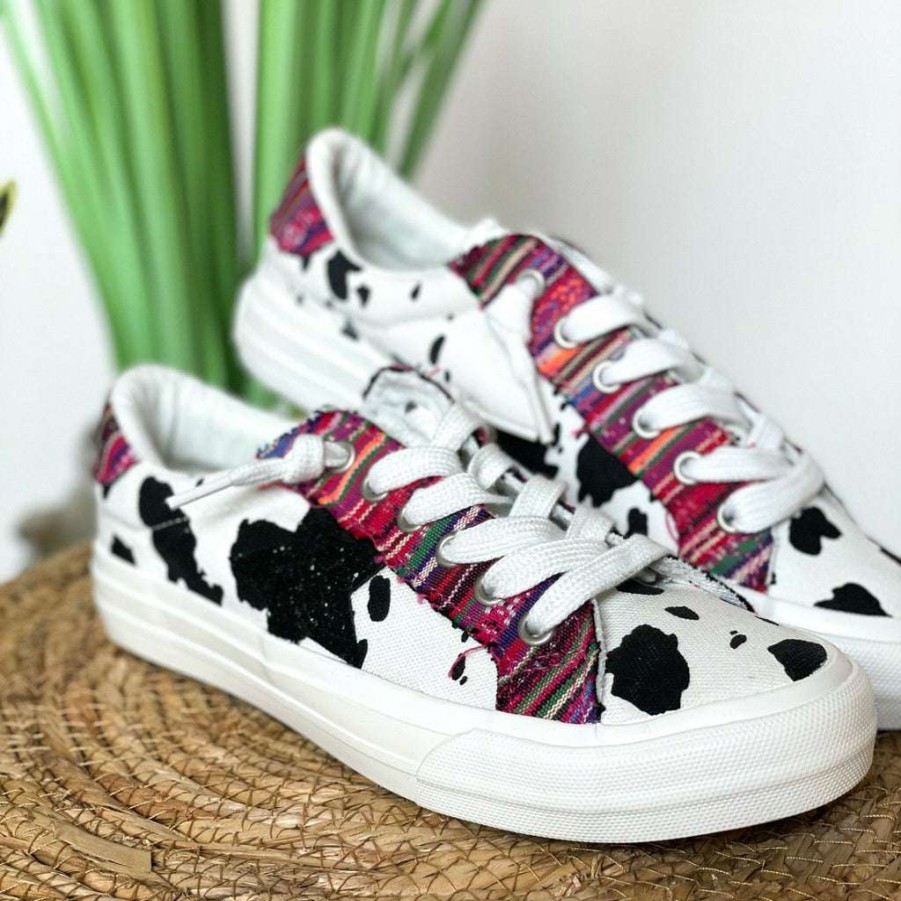 Shoes * | Very G Ladies Cosmic Cow Print & Serape Lace Sneaker Shoes Vgsp0093-Pnk Discount Online