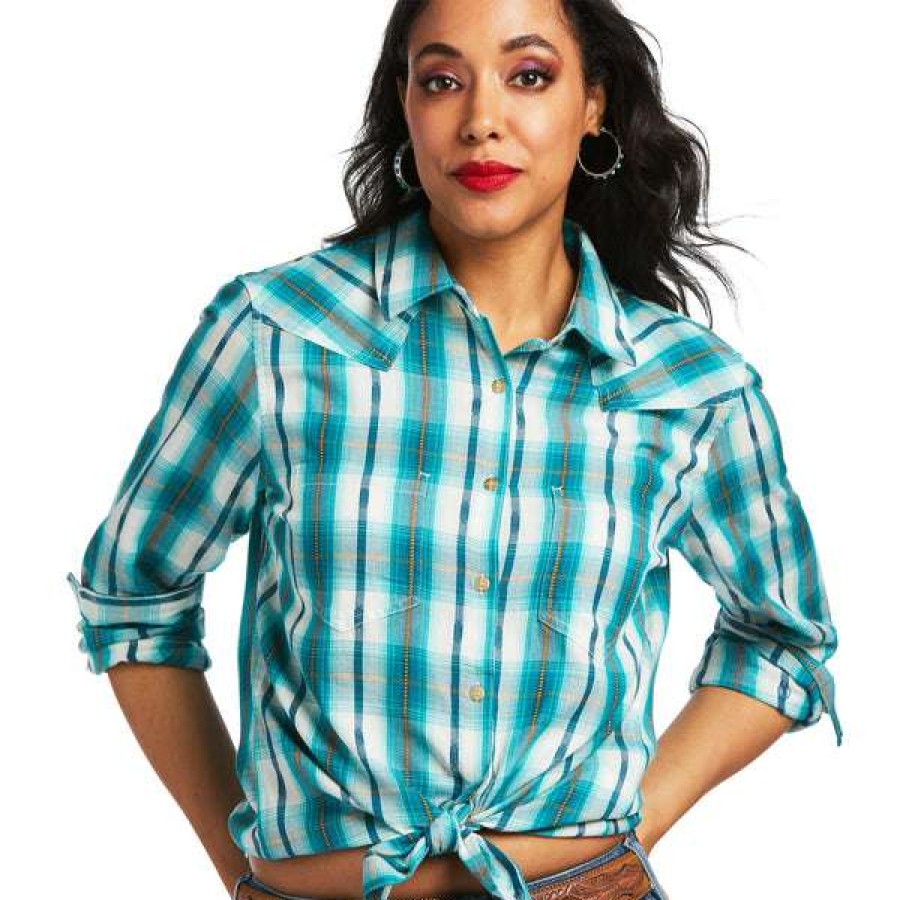 Fashions * | Ariat Ladies Real Billie Jean Blue Plaid Button Up Shirt 10039890 Special Offers